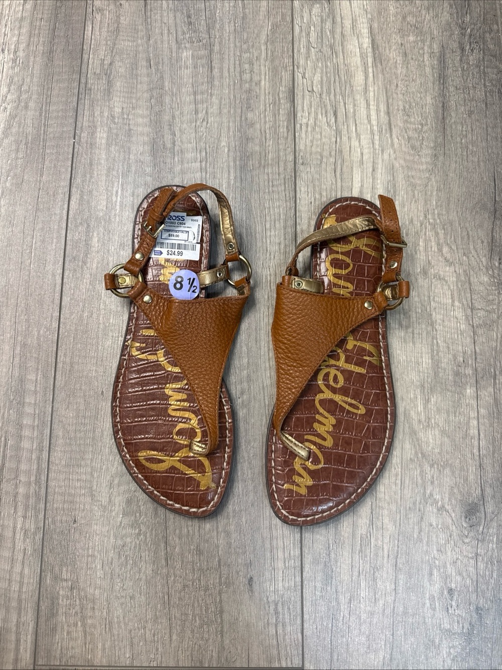 Sam Edelman Tan Brown Leather T-Strap Sandals